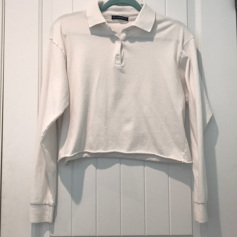 White Long Sleeve Cropped Polo